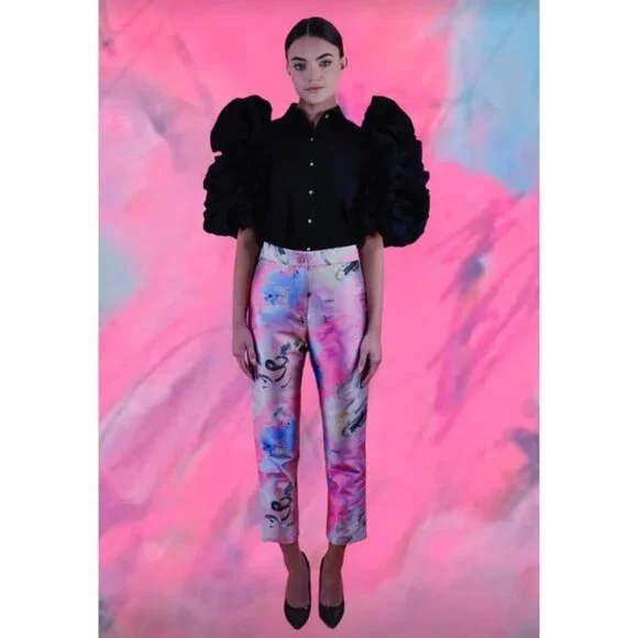 Neubyrne painterly abstract pink print Patricia pants - Picture 2 of 7